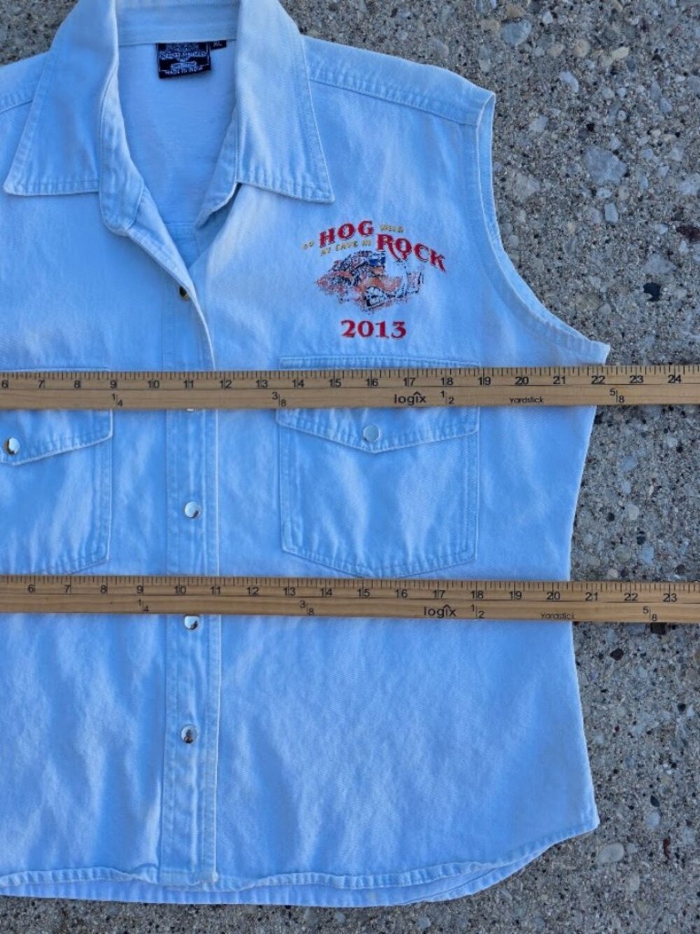 Hog Rock 2013 Motorcycle Rally Sleeveless Denim Shirt XL Biker Graphic - Picture 8 of 11
